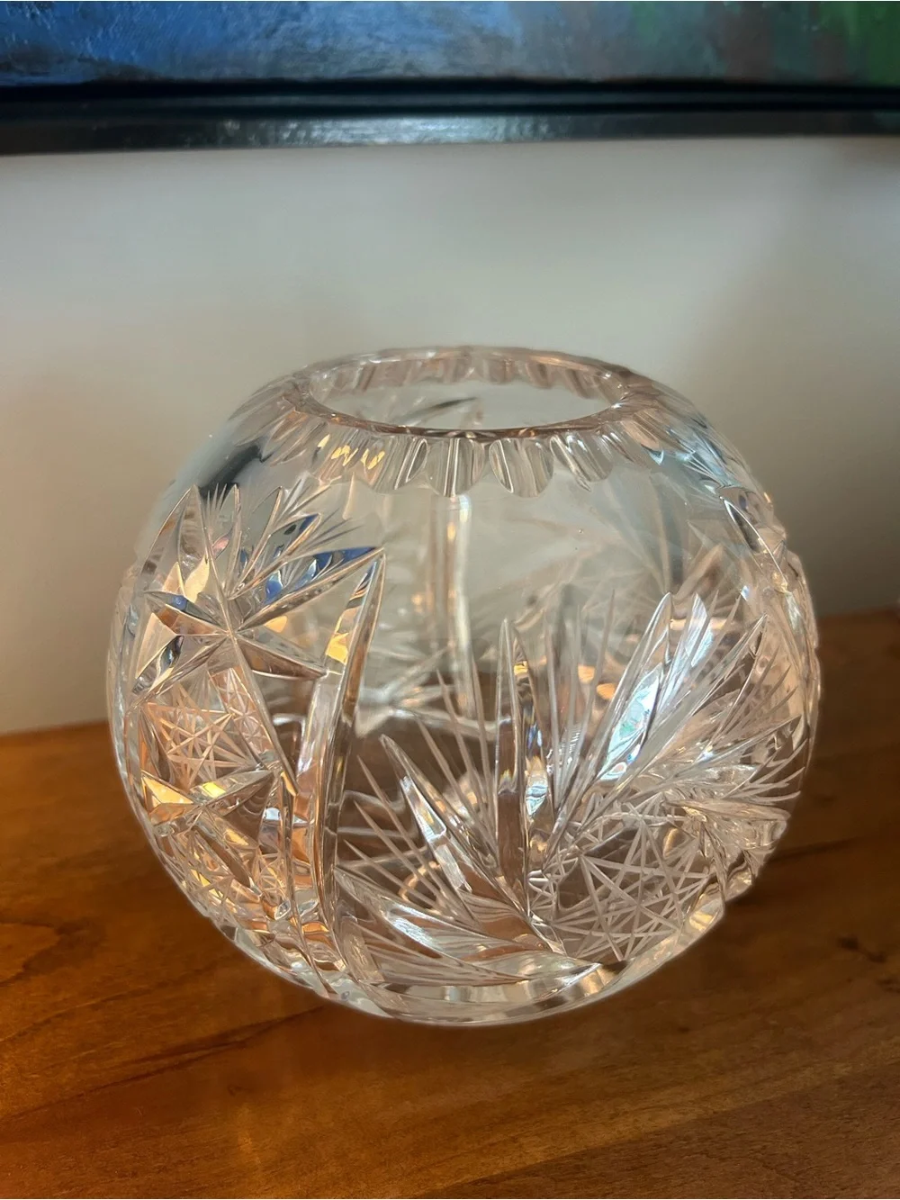 European Round Cut Crystal Clear Rose Vase circa 1995